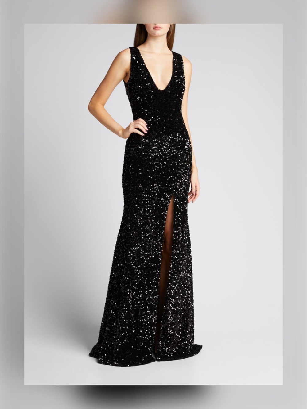 BADGLEY MISCHKA Velvet Sequin Slit Gown - Picture 5 of 12